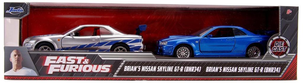 Jada Toys Fast Furious Series Brian Nissan Skyline R34 Silver Blue Twin Pack & 1/32 F&F & (Finished)