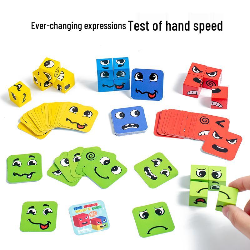 Kids' Expression-Changing Magic Cube Puzzle: Wooden Parent-Child Early Education Toy