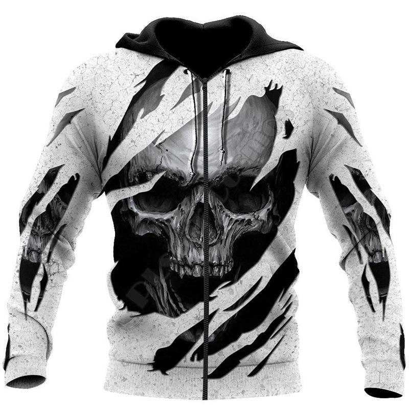 Neue Herren-Kapuzenpullover mit Totenkopf-Grafiken, Reißverschluss, 3D-Mode, Unisex-Sweatshirt, Winter und Herbst, Hip Hop, übergroße Freizeitkleidung 6XL gray