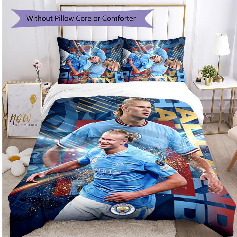 Set Biancheria da Letto 3 Pezzi Stampato Erling Haaland Traspirante Copripiumino con Federe Biancheria da Letto Decorativa per Camera da Letto Casa