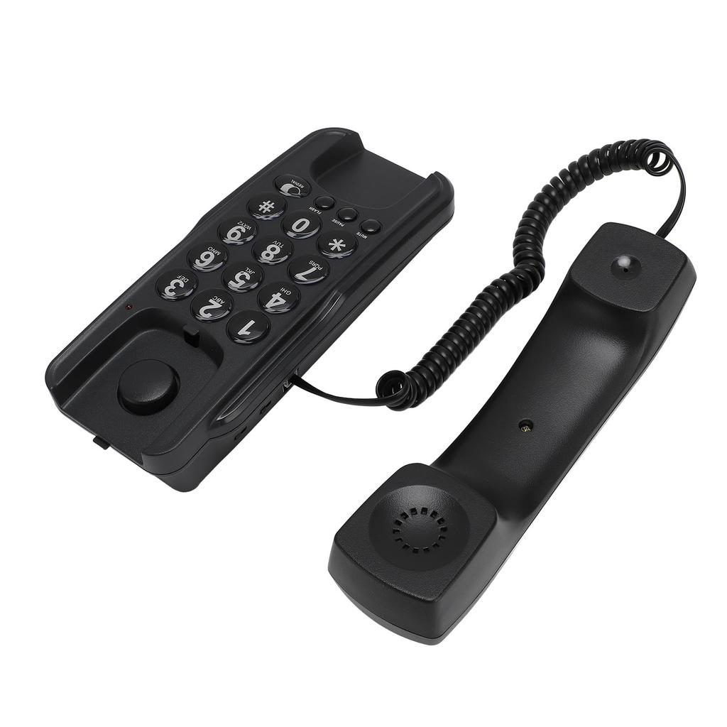 Wall Mount Phone Corded Volume Adjustable Ringer Redial Wall Telephone for Hotel Office Black