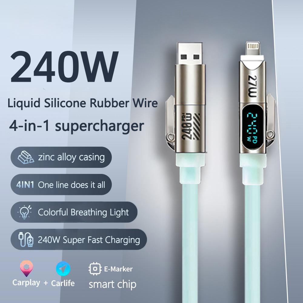 

240W 4-IN-1 USB Type C To USB C Cable PD Fast Charger Wire For iPhone 16 Pro Max 15 iPad Xiaomi Samsung Tablet Data Cord 1m