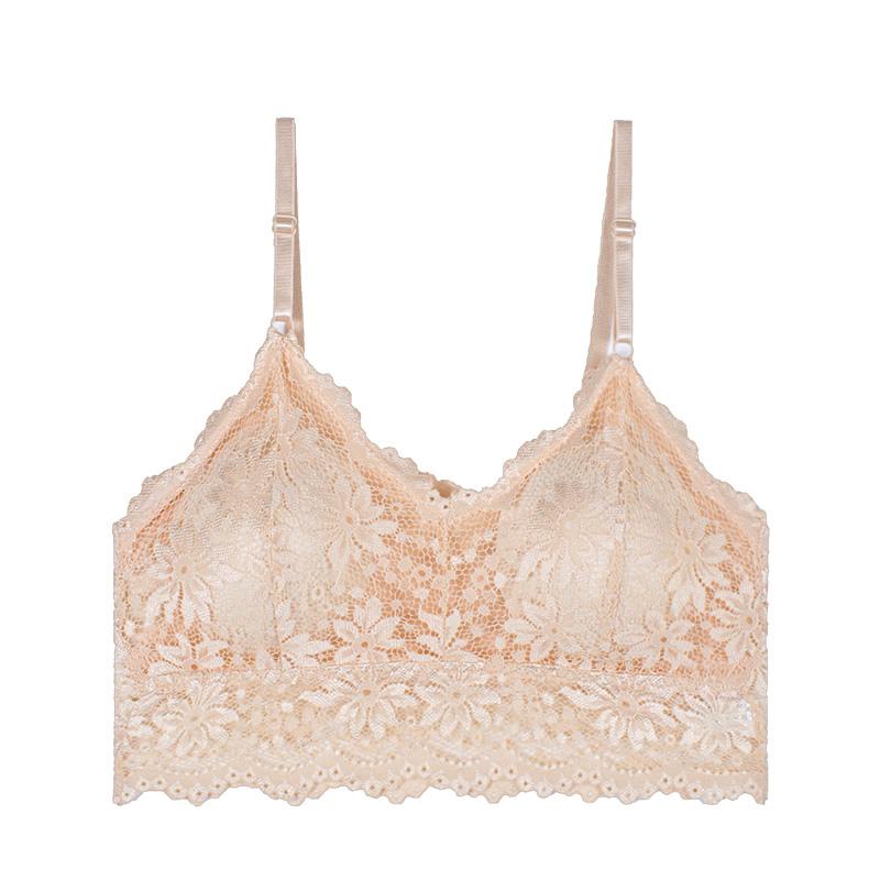 Lace Flower Beautiful Back Bra Wrap Chest Tube Top Padded Anti-exposure Bras Ladies Girls V-neck Camisole Bra