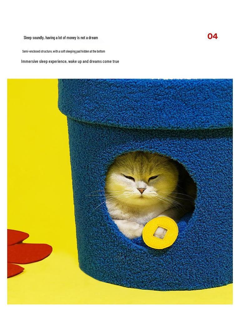 Zeze Money Flower Cat Nest: Enclosed Cat House with Scratching Post, Soft and Breathable.