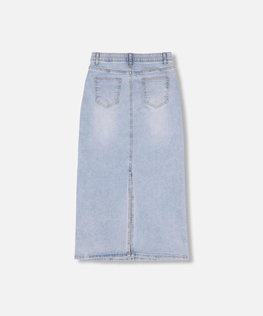 Np Studio Slit Washed Long Denim Skirt Light Blue