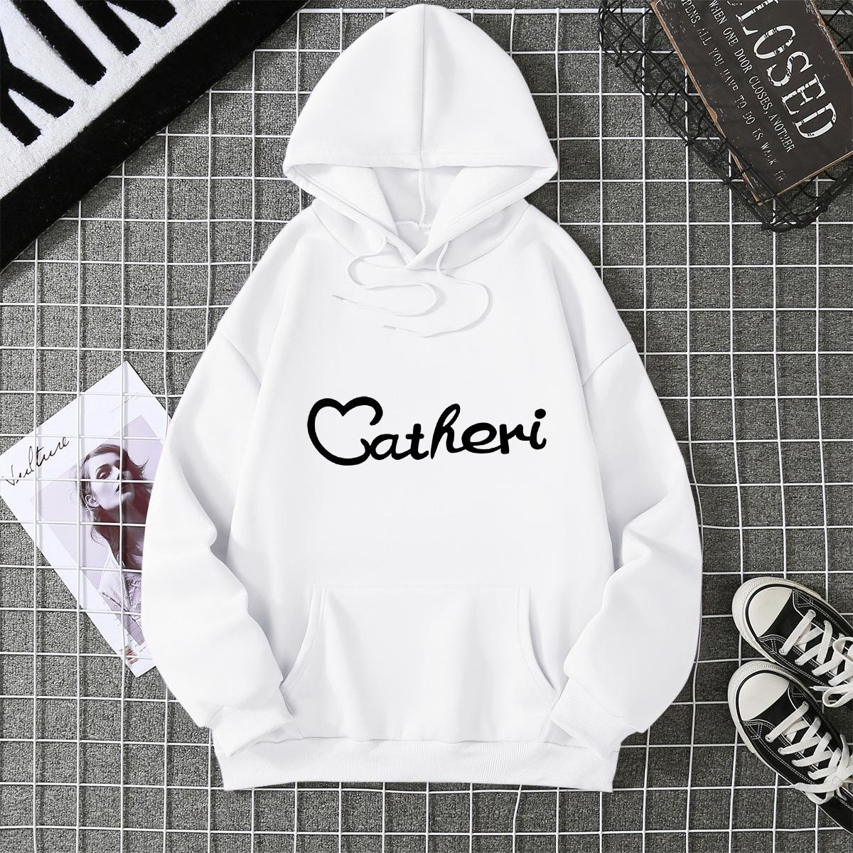 Mingxin real shot cross-border letter printed top autumn and winter hooded sweater women s versatile casual large size loose velvet S белый