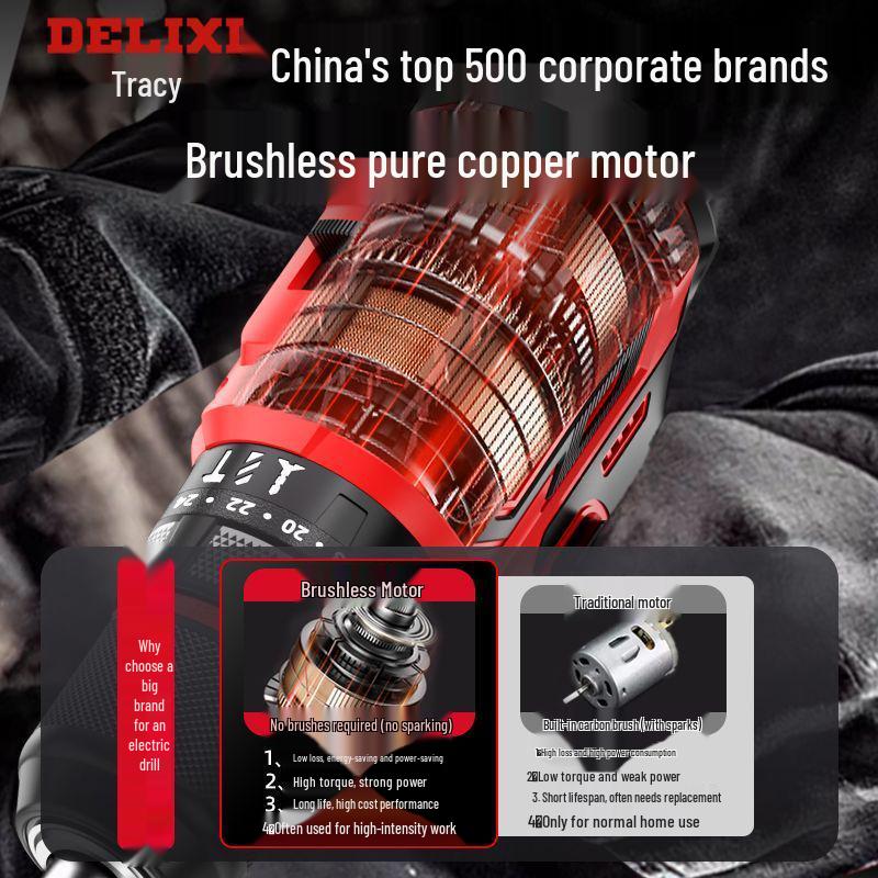 Delixi Rechargeable Brushless Impact Drill & Screwdriver with Lithium Battery for Household Use