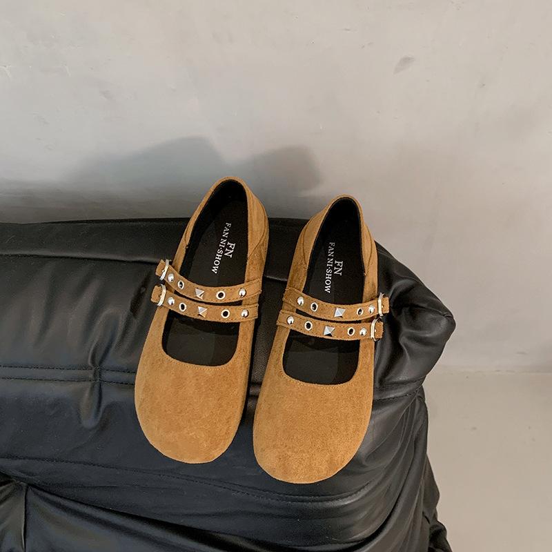 Retro Round Head Double Buckle with Mary Jane Shoes Women's 2025 Spring and Autumn Korean Version of the Style Shallow Mouth Fashion Versatile Sin