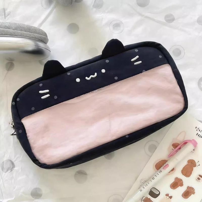 Fashionable Kitten Pencil Pouch with Clear Window and Wave Points for Travel
