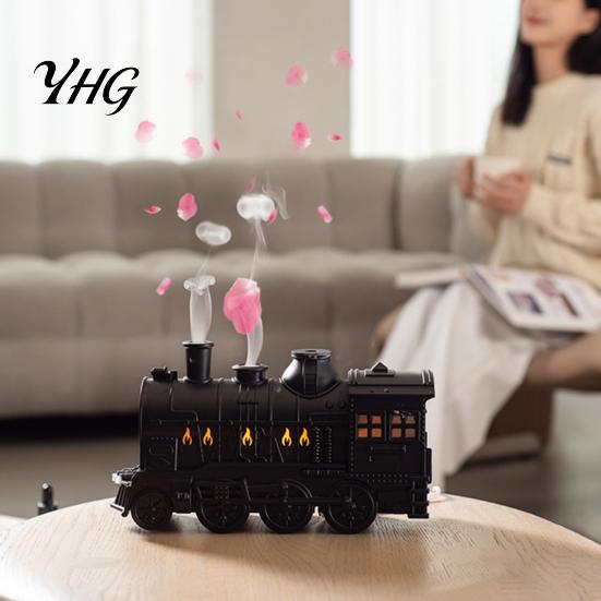 Large Capacity Desktop Humidifier Vintage Steam Train Aroma Diffuser, 300ml Ultrasonic Cool Mist with Dual Quiet Humidifiers for Baby Room LED Lights,