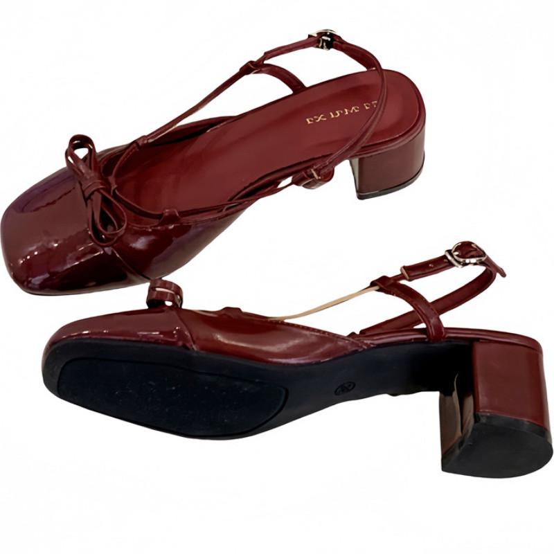 Fashion High Quality Bow Belt Buckle Women Sandals Round Toe Narrow Band Square Heel Mary Jane Shoes Fashion Comfortable Slide Sandals
