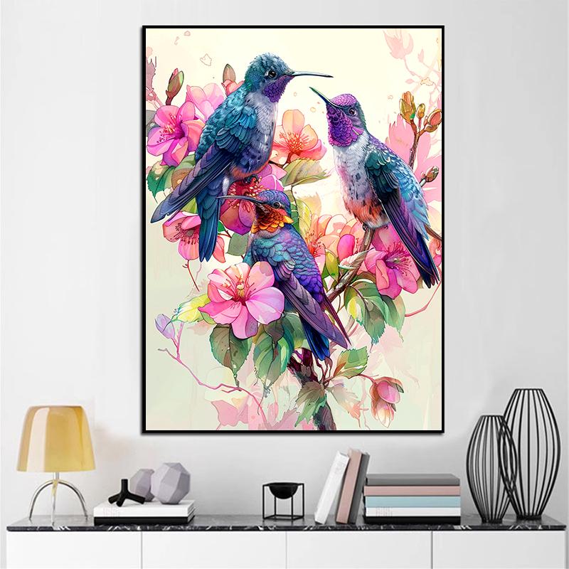 5d DIY Diamond Painting Cross Stitch Hummingbird Flowers Diamond Embroidery Mosaic Full Round Drill Home Decor