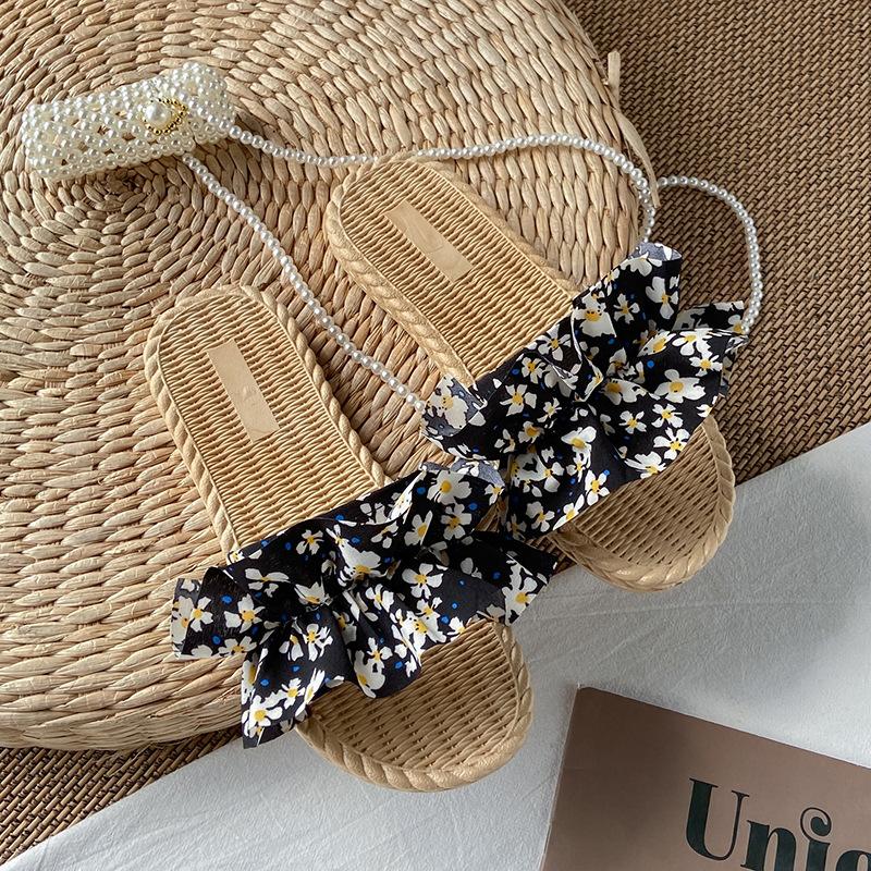 Women Summer Slippers Outer New Fashion Wild Net Red Ins Wind Flowers Holiday Beach Fairy Shoes Lightweight Non-slip Breathable