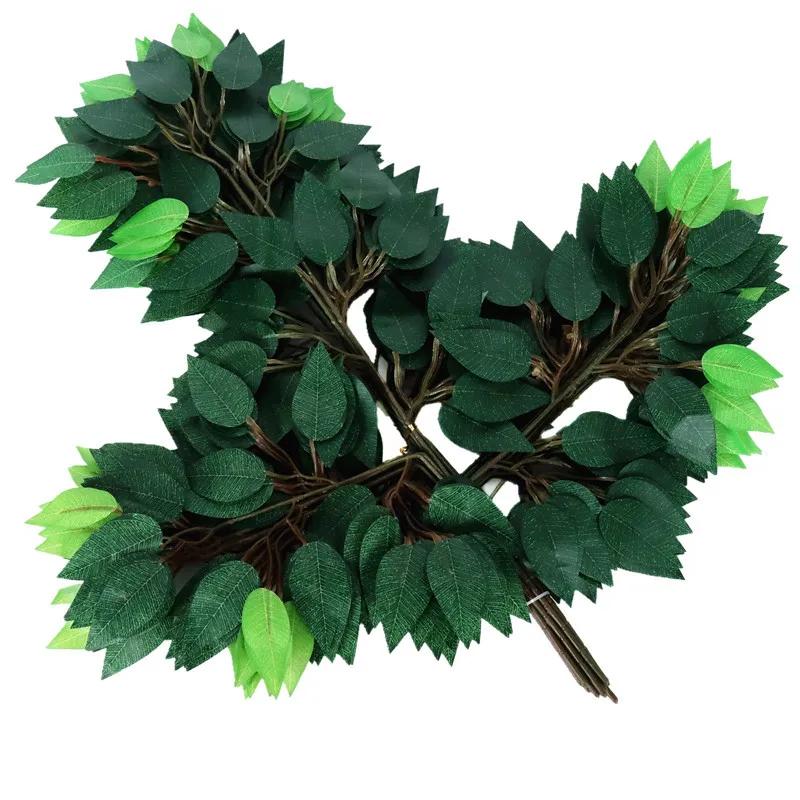 Simulated Banyan Tree Leaves Branches Fake Trees Garden Decoration Leaves 12 Pieces Glued Color Printed Large Simulated Plants
