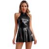 Womens Glossy Patent Leather Dress Clubwear Halter Sleeveless Mini Dress Sexy Dancewear