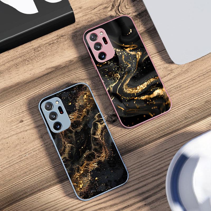 Tmavé Zlaté Černé Pro Samsung Galaxy Note 8 9 10 PRO 20 Ultra A01 02 03 Core 04E 4G 12 13 5G Tvrzené Sklo Pouzdro na Telefon