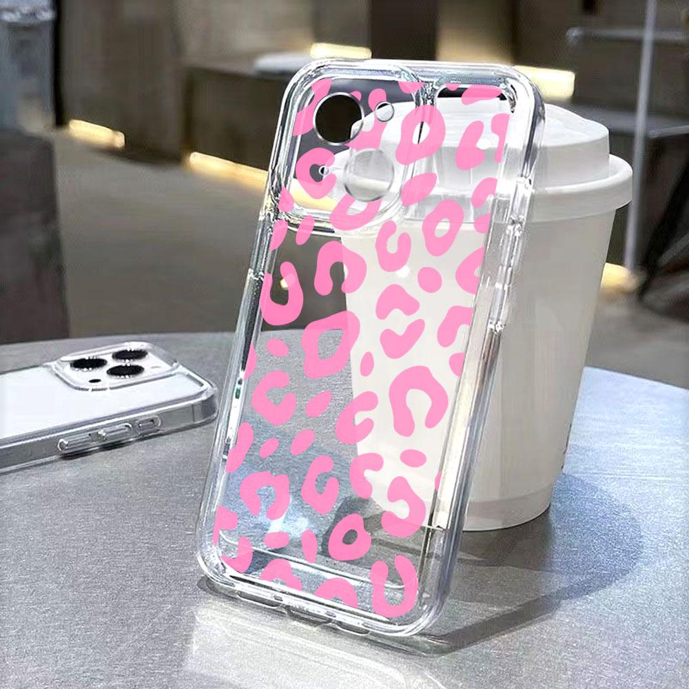 Pink Leopard Print Pattern lucency Phone Case for IPhone 14 15 16 13 12 11 17 Pro Max 12 13 Mini Soft Cover
