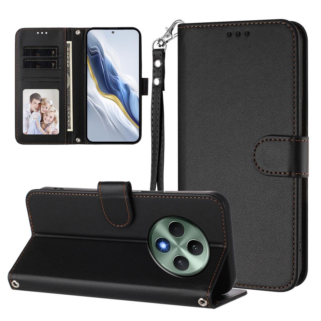 For Oppo Reno12 F 4G/Oppo Reno12 FS 5G/Oppo Reno12 F 5G Leather Case Wallet Stand Phone Cover with Wrist Strap