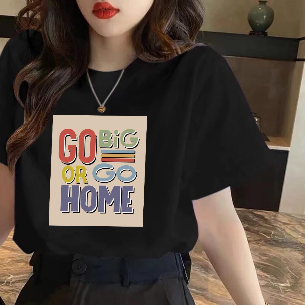 Pure Cotton Short-sleeved T-shirt for Women In Summer New Printed American Slim Shoulder Half-sleeved Round Neck T-shirt