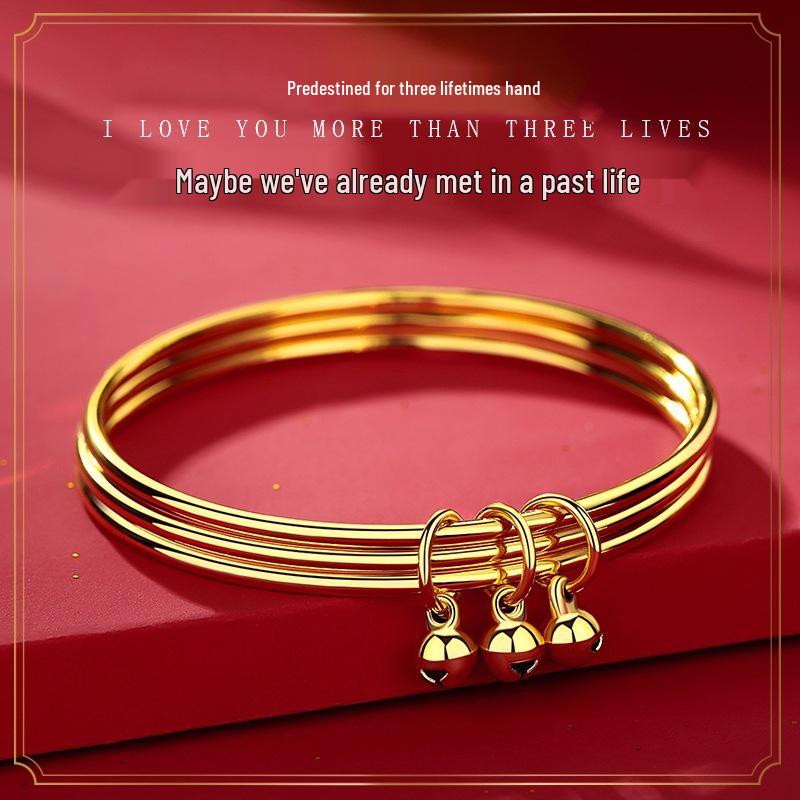 Vietnam Sand Gold Triple-Circle Yellow Brass Bangle - Women's Fashion Gold-Plated Bracelet