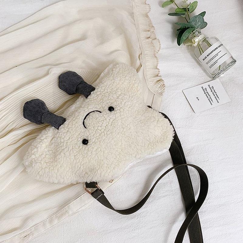 Borsa a tracolla a forma di nuvola, carina e alla moda, per bambine, in morbido materiale felpato grigio