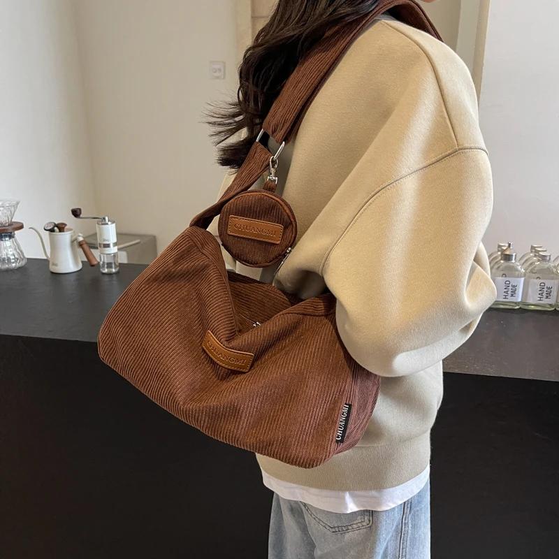 Monochromatic velvet women's shoulder bag large capacity casual crossbody bag quality bags