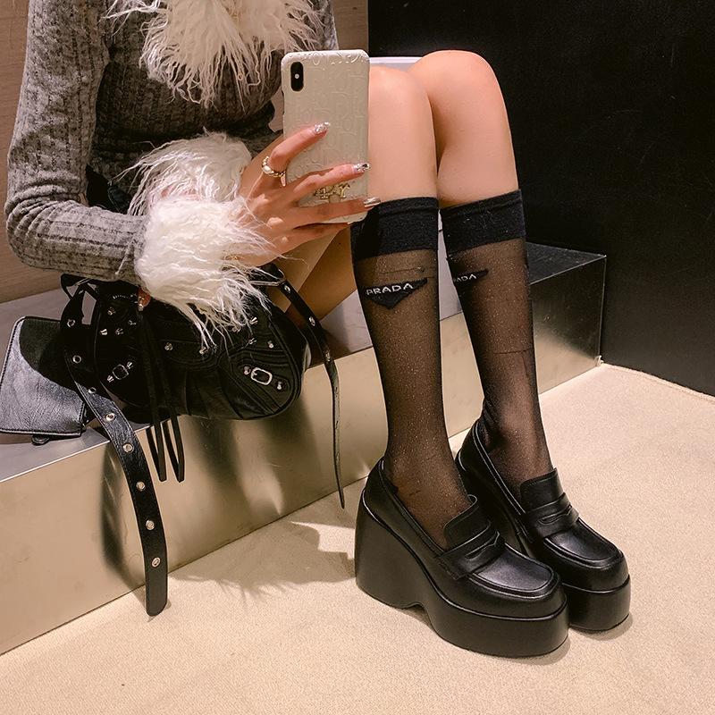 European Station Platform Loafers Women's Muffin Lazy Shoes Small Men Grow Height Ultra High Heel Wedge Heel Versatile Single Shoes