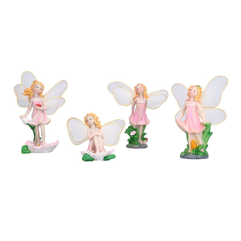4Pcs Flower Fairies Figurines Statue Garden Home Ornament Resin Model Miniature Landscape Decor