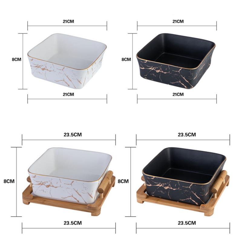 Kreativní evropský mramorový vzor Černá/bílá keramická čtvercová mísa na ovocný salát Domácí dekorace Kuchyňské nádobí Talíř na ovocné svačiny