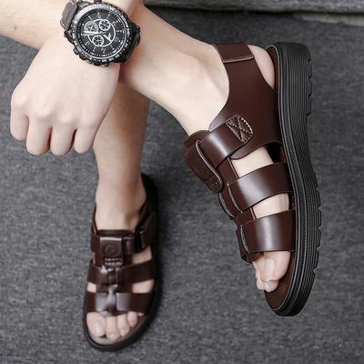 Fashion Brand Genuine Leather Open-toe Flat Thick Sole Sandals Men's  Summer Casual Shoes Sandalias Fashion Comfortable Beach Shoes