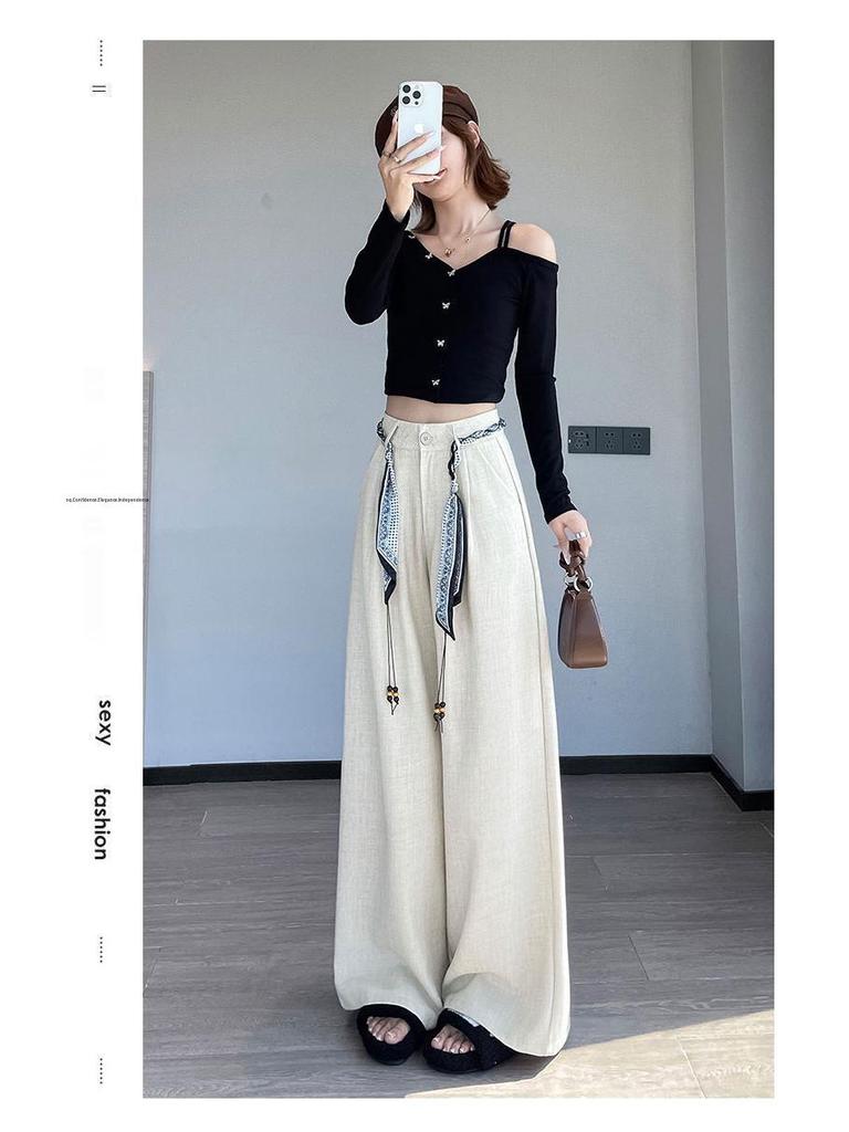 Women's 2026 Spring/Summer High-Waisted Wide-Leg Suit Pants with Woven Belt