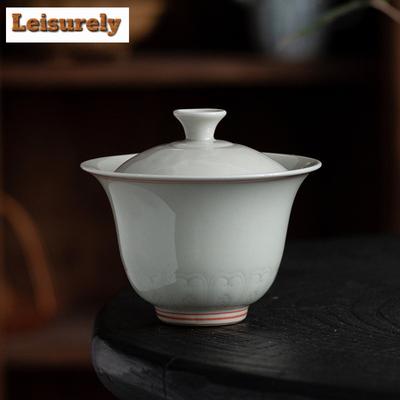 150ml Chinese Tea Tureen Antique Plant Wood Gray Ceramic Gaiwan Household Tea Maker Cover Bowl Cafes Accessories Decoration Gift