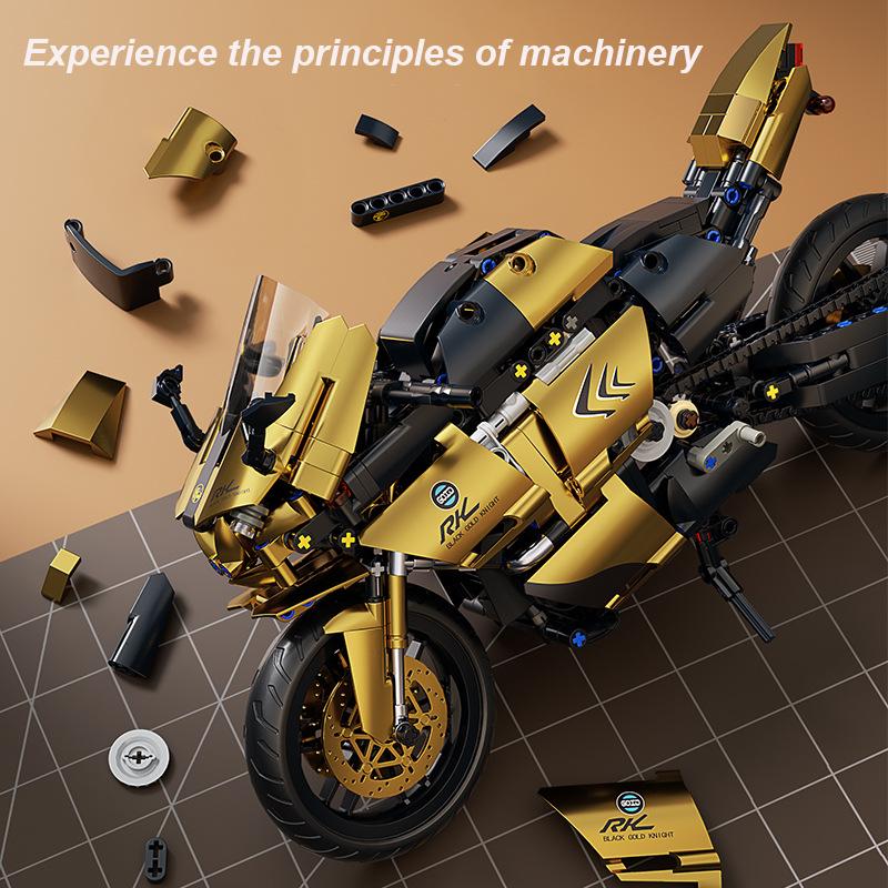 New Black Gold Motorcycle Building Blocks Assembly Cool Collection Display Model Car Kit Boy Children Toy Birthday Gift 1200+pcs