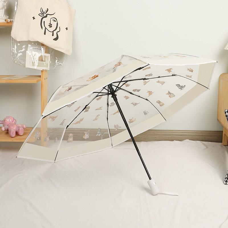Dual-Use Automatic Transparent POE Umbrella - Xiaohongshu Style with Cats and Dogs Design