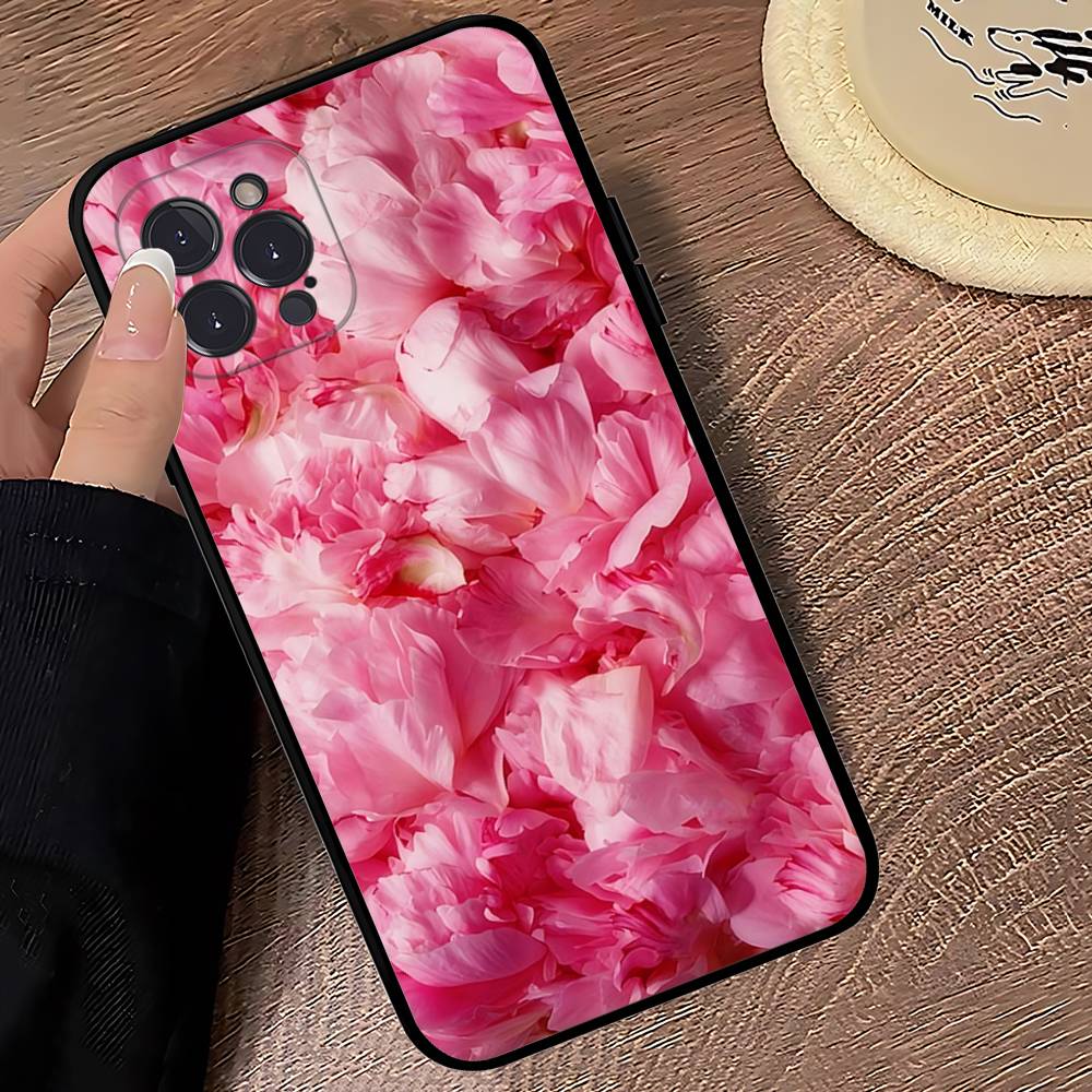 Elegant Peony Flower Phone Case For iPhone 16 15 14 13 12 Mini 11 Pro XS Max X XR SE 6 7 8 Plus Soft Silicone Cover