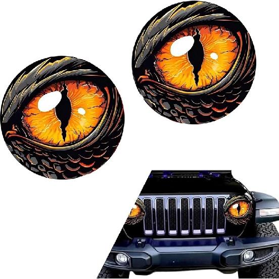 2 PCS Beast Eyes Decals, 3D Stereo Eyes Light Stickers, Round Eyes Light Decal, Wrangler Accessories Eyes Modification, Cool Car Body Decoration
