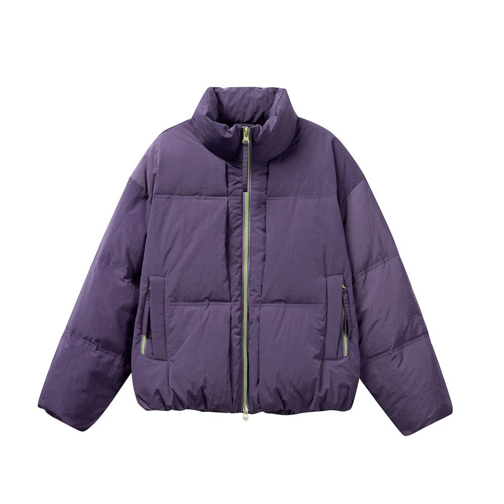 

Men s Winter Stand Collar Puffer Jacket - Loose, Warm, Double-Head Zipper, White Duck Down M світло-фіолетового кольору