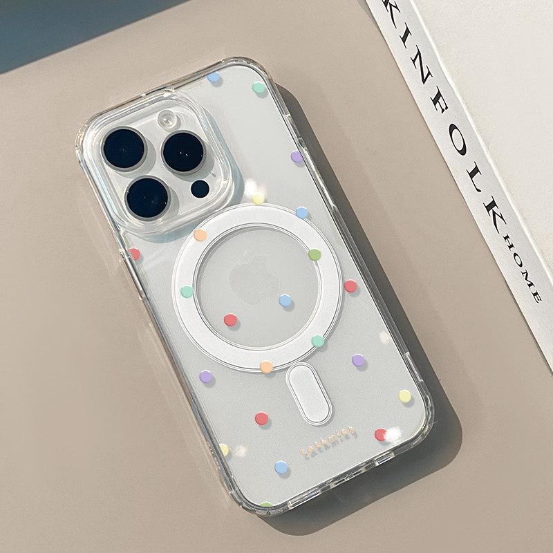 Color wave dot magnetic suction large hole, suitable for Apple 17pro mobile phone case 16plus15 transparent 14 female 13pro