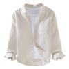 Camicia da Uomo a Maniche Lunghe in Lino Bianco – Traspirante, Casual, Stile Coreano per Primavera/Estate