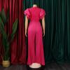 Luxury Pleated Jumpsuits Rompers Women Sexy V Neck Ruffles Sleeve Belt Waisted Floor Length Elegant Overalls
