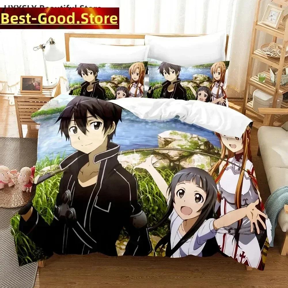 Fashion Sword Art Online Bedding Set 3D  Polyester Quilt Cover Pillowcases Queen King For Kids Gift  Duvet Cover Sets