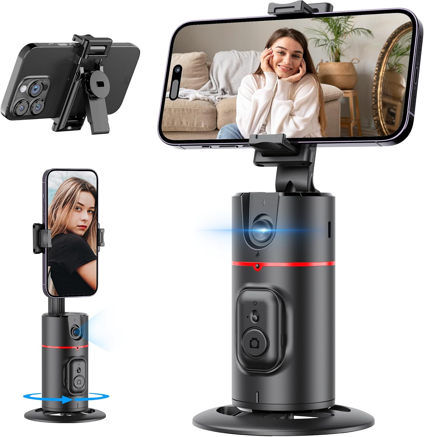

Auto Face Tracking Tripod, Smart Shooting Phone Holder with Remote, 360° Rotation Body Phone Camera Mount with Phone Holder чёрный