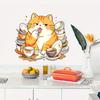 Cartoon Cat Wall Sticker, Funny Orange Cat Bathing/Licking Wall Decal, Peel And Stick Self-Adhesive PVC Room Mural for Kitchen, Bathroom