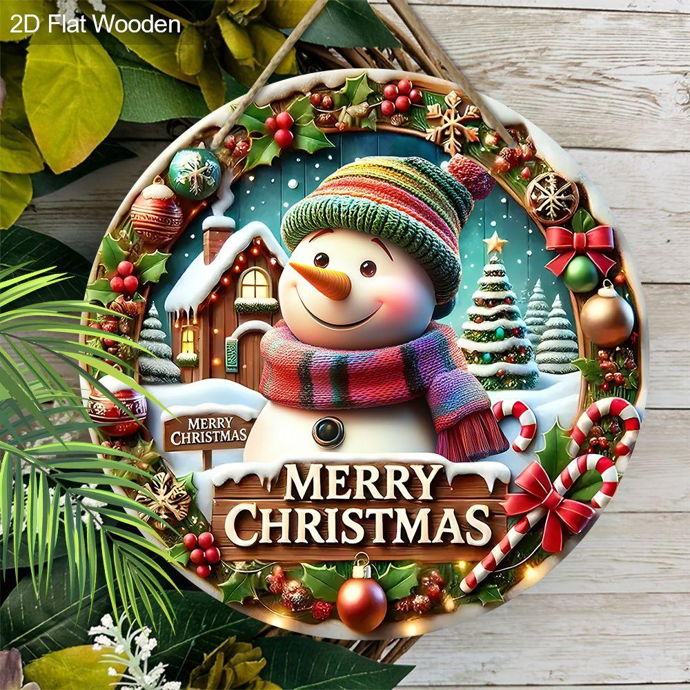 Weihnachtsdekorationsschild, hängende Innendekorationen, 2D flache Holzprodukte mit Schneemannmuster, Weihnachtsgeschenke für Freunde und Familie