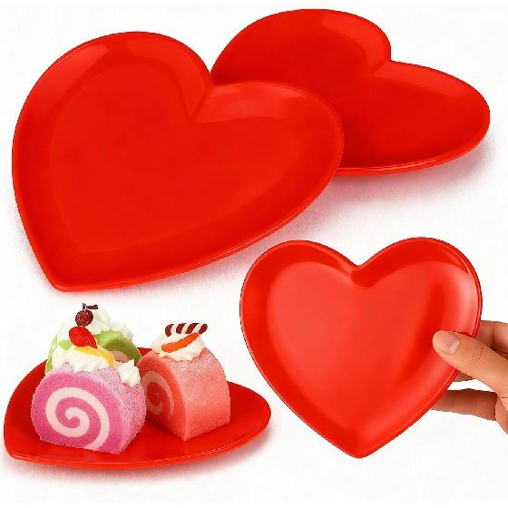 Nuogo 2 Pcs Heart Shaped Dinner Plates 6.8'' Valentine's Serving Tray Unbreakable Ceramic-like Heart Shaped Plates for Dessert, Appetizer, Salad,