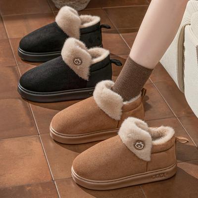 Home Warming Cotton Slippers for Couples, Anti Slip Thick Soled Slippers, Autumn and Winter Thick Cotton Slippers, Bag and Plush Cotton Shoes