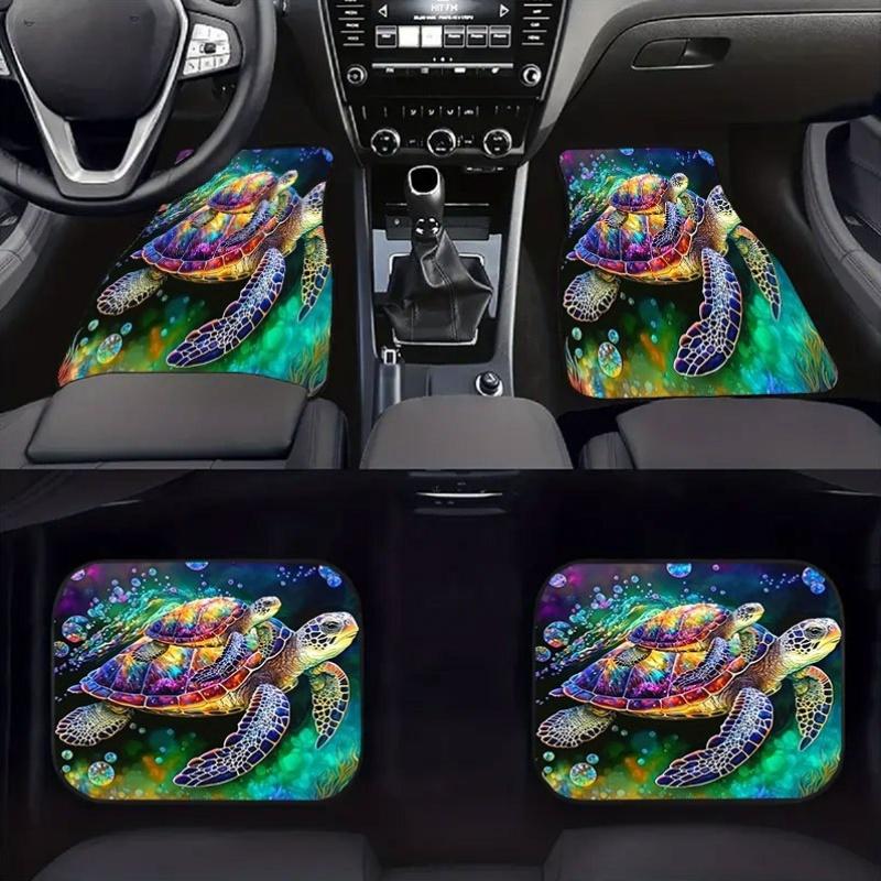 4pcs Set of Colorful Turtle-Patterned Car Floor MATS, Crystal Velvet Anti Slip Design, Universal 4pcs Set, Decorate The Interior Space