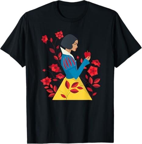 Snow White Apple And Flowers Black TShirt S