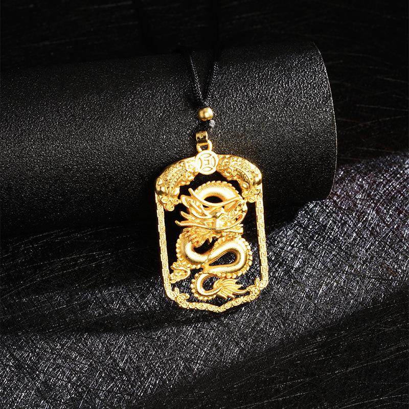 Panlong Square Brand Auspicious Pattern Copper Coin Versatile Jewelry Necklace Pendant