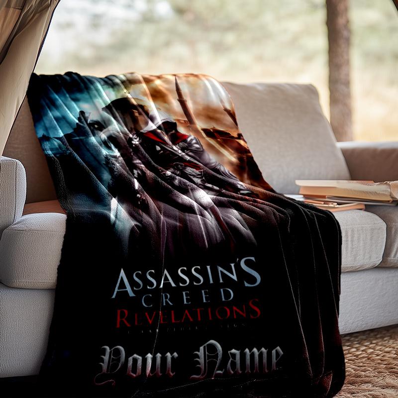 Custom Name Assassin Game Throw Blanket - Perfect for Couch, Bed, Office, and outdoor Travel - Ideal Gift for Christmas & Holidays